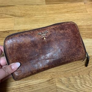 Brown Leather PRADA Wallet - Well Loved Condition